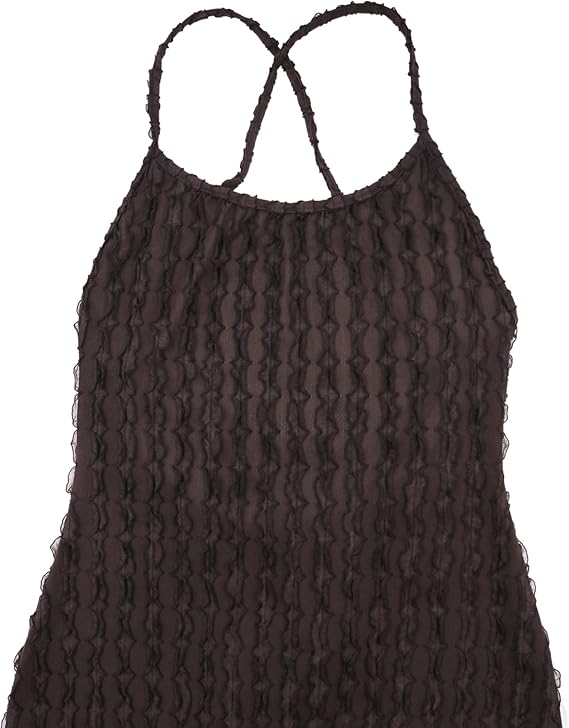 Women’s Solid Criss Cross Backless Cami Maxi Dress with Frill Trim