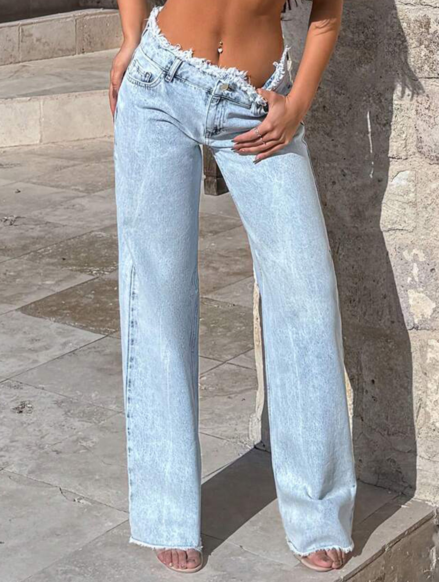 Casual high-waisted loose-fitting wide-leg pants