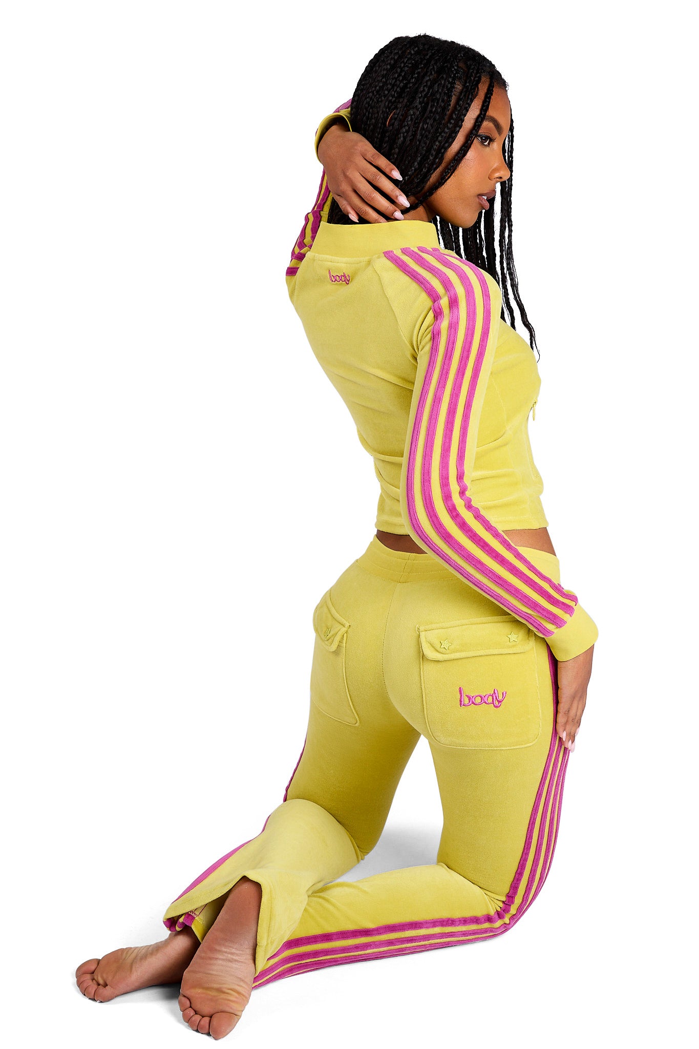 BODY VELOUR TRACK JACKET (LIME YELLOW/PINK)