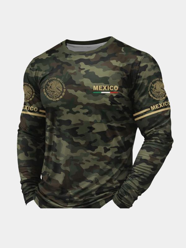 Men’s 3D Printed Long Sleeve Crop T-Shirt with Mexican Pattern