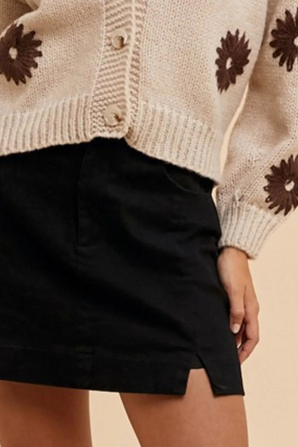 Comfort Stretch Cotton Slit Detailed Mini Skirt