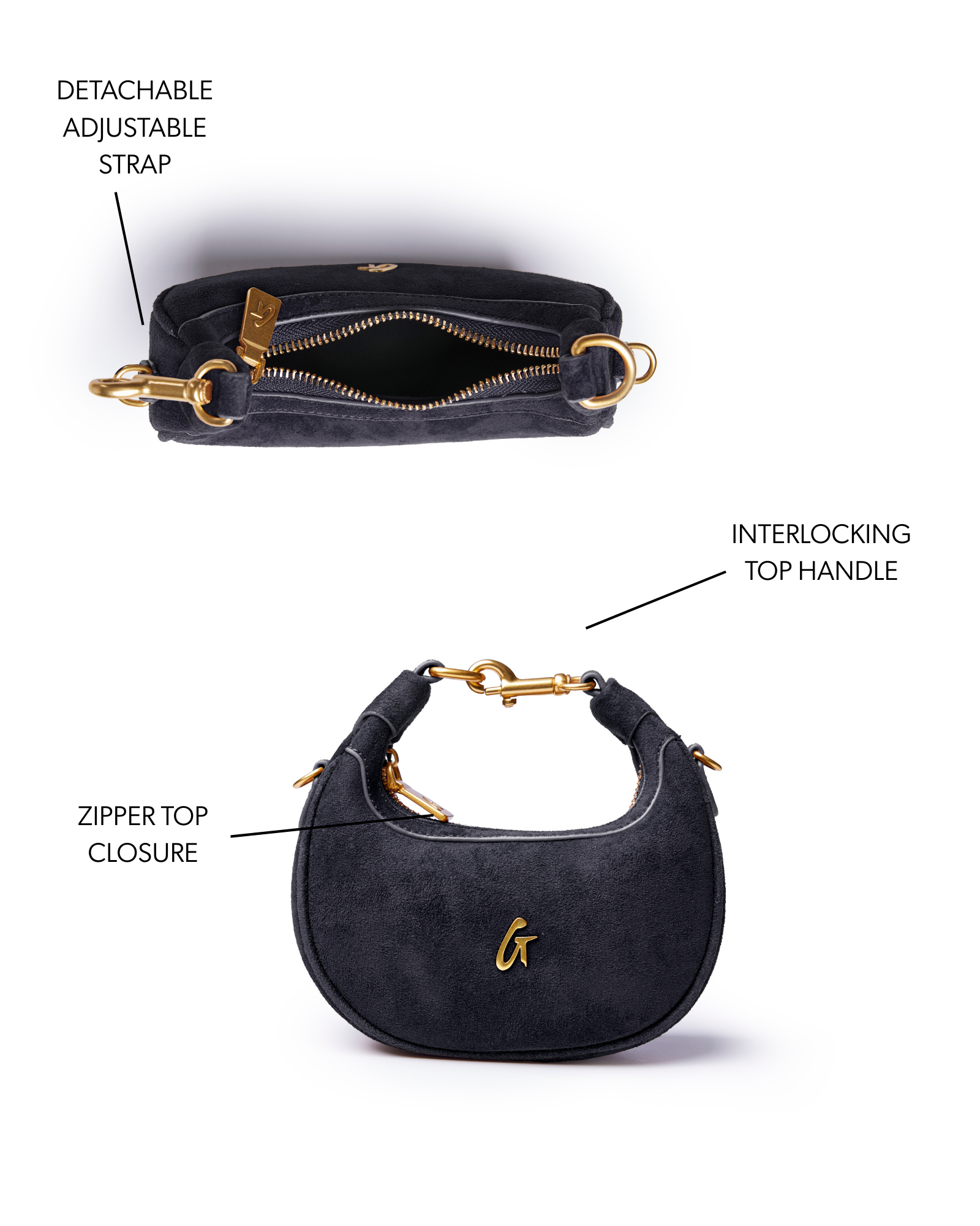 NANO SUEDE HOBO BAG - BLACK