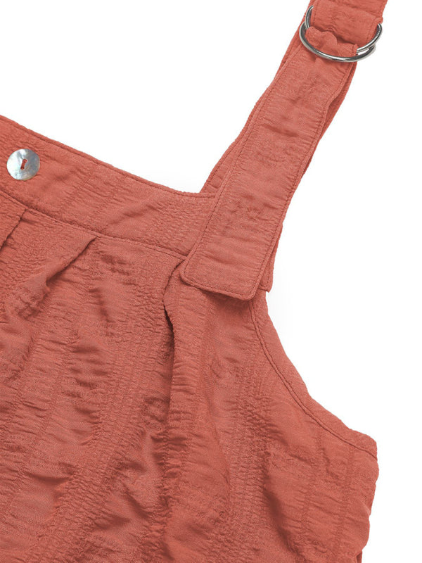 Women's Suspender Skirt Solid Color Textured Pleated Dress