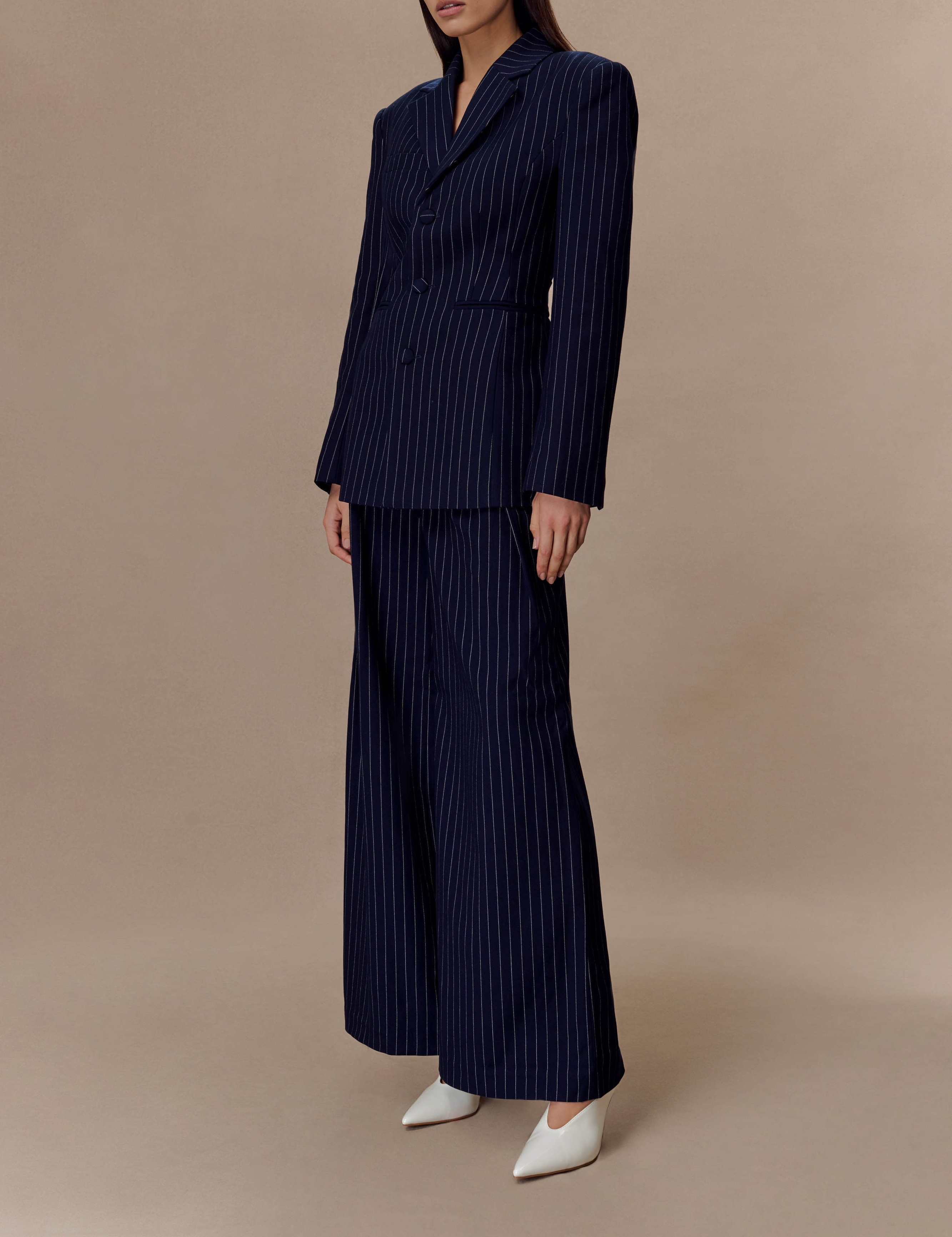 Pinstripe Pleated Wide Leg Pants