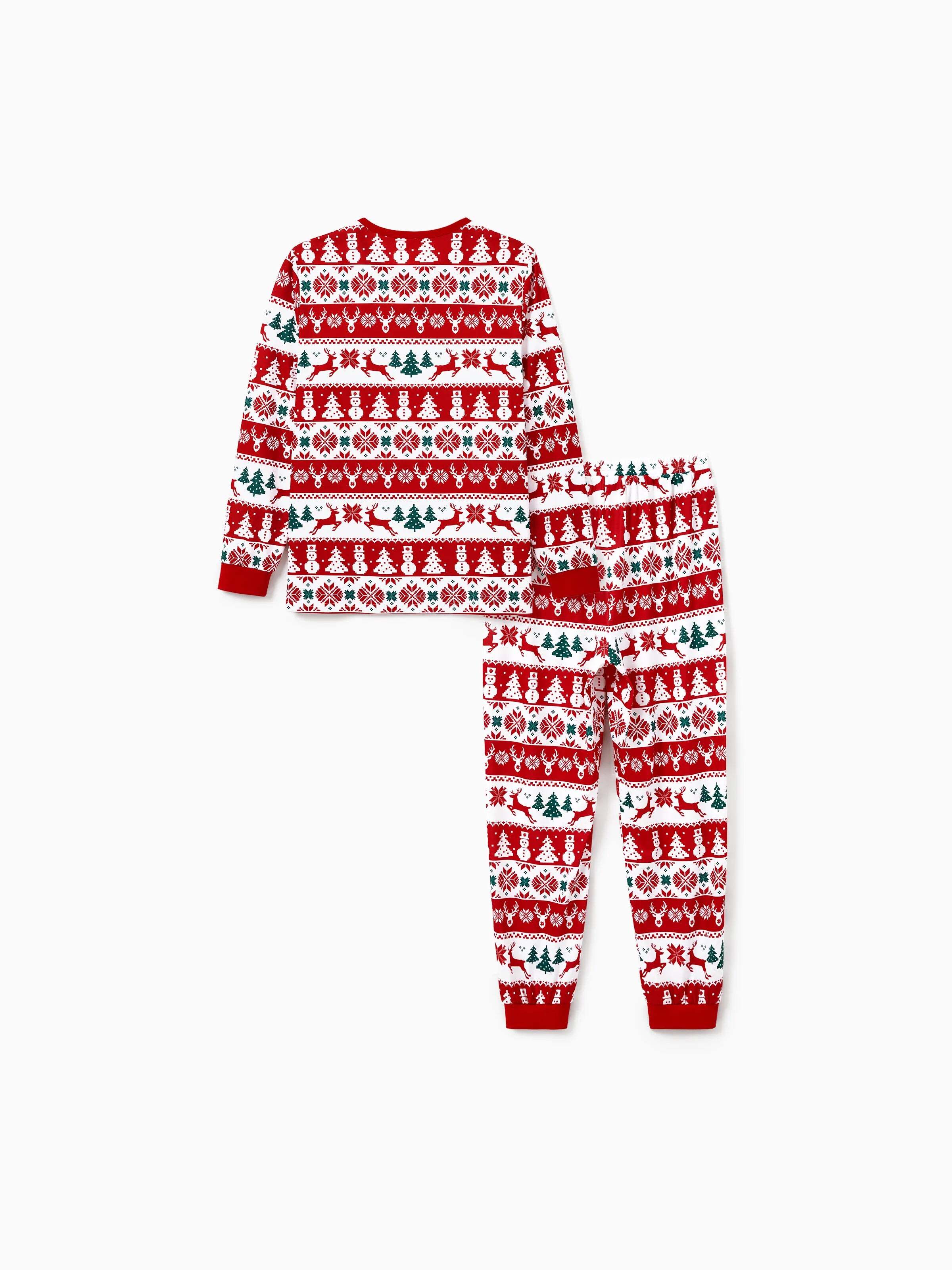 Christmas Matching Family Pajamas Set Reindeer and Snowman Print Red Long-sleeve PJS with Christmas Socks Red