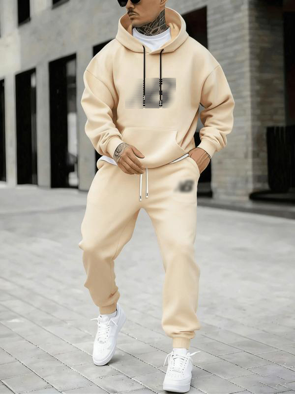 Plus Size Geometric Print Hoodie & Jogger Set