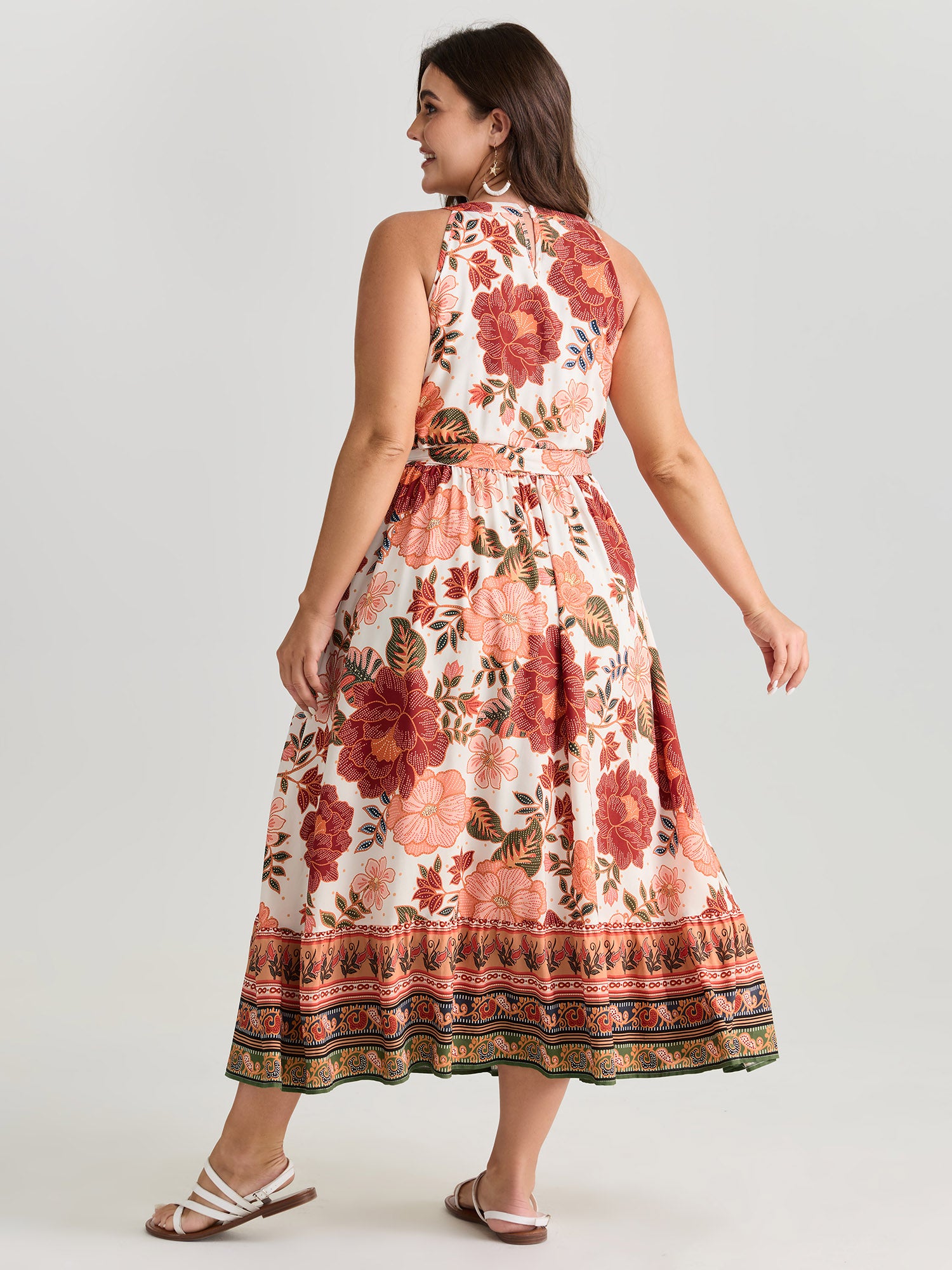 Floral Print Flowy Color Contrast Midi Dress