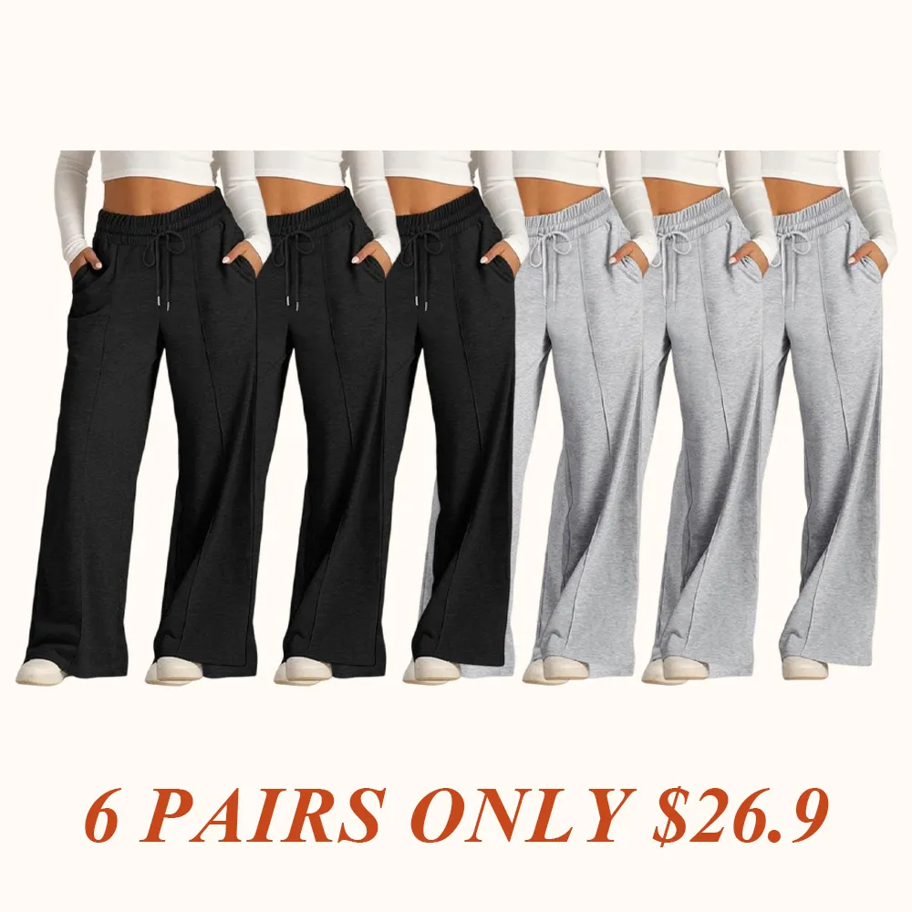 Women's Simple Design Straight Leg Drawstring Baggy Lounge Pants
