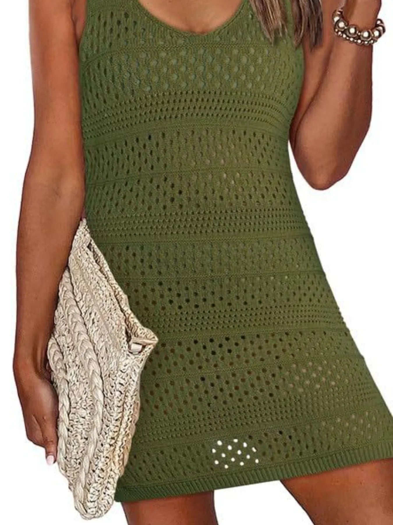 Crochet Knit Cover-Up Dress With Side Slit