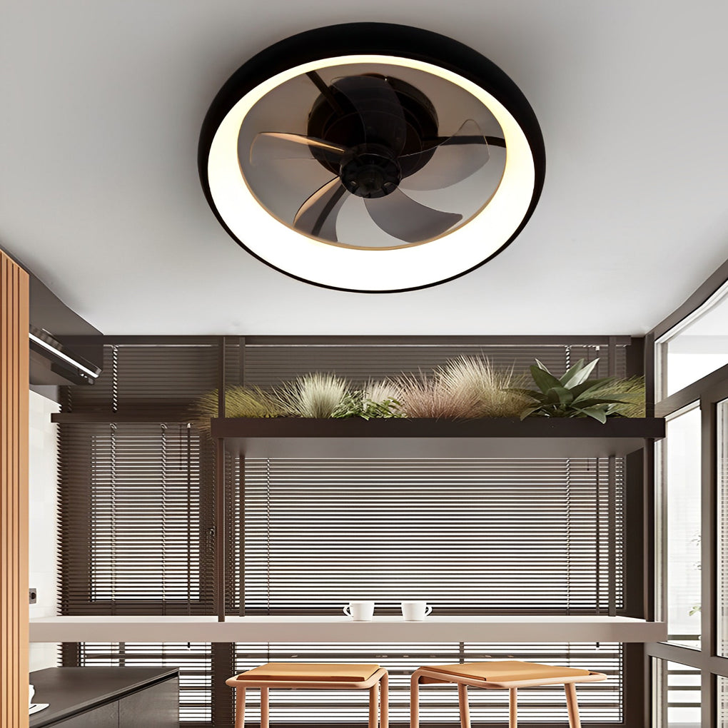 Round Stepless Dimming LED Black Minimalist Bladeless Ceiling Fans