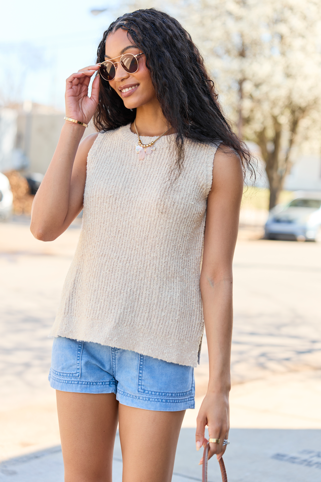 Best Day Ever Beige High Neck Sweater Tank