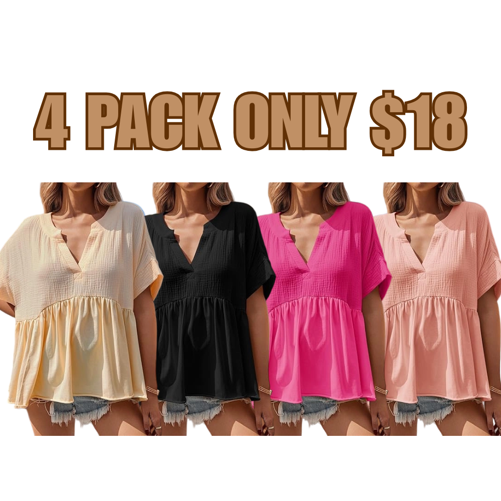 Womens Summer Babydoll Tops V Neck
