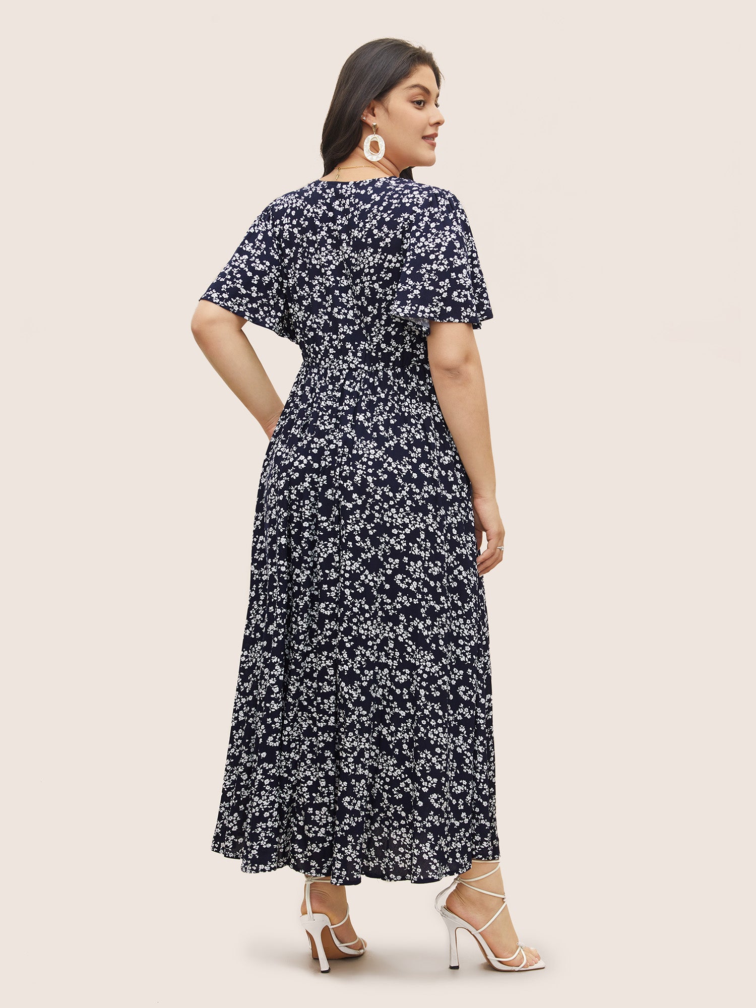 Bloom Dress - Flutter Sleeve Ditsy Floral Pocket Split Maxi Dress