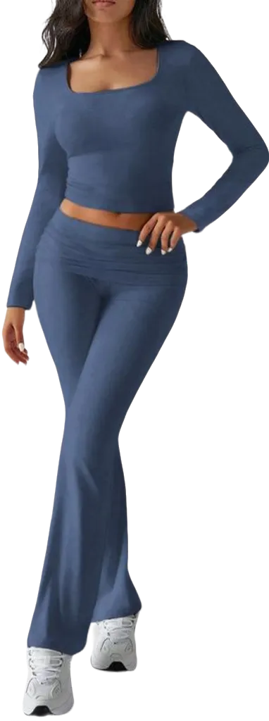 Women's Neck Crop Top & Flare Pants Sets (Just $3 a set!)