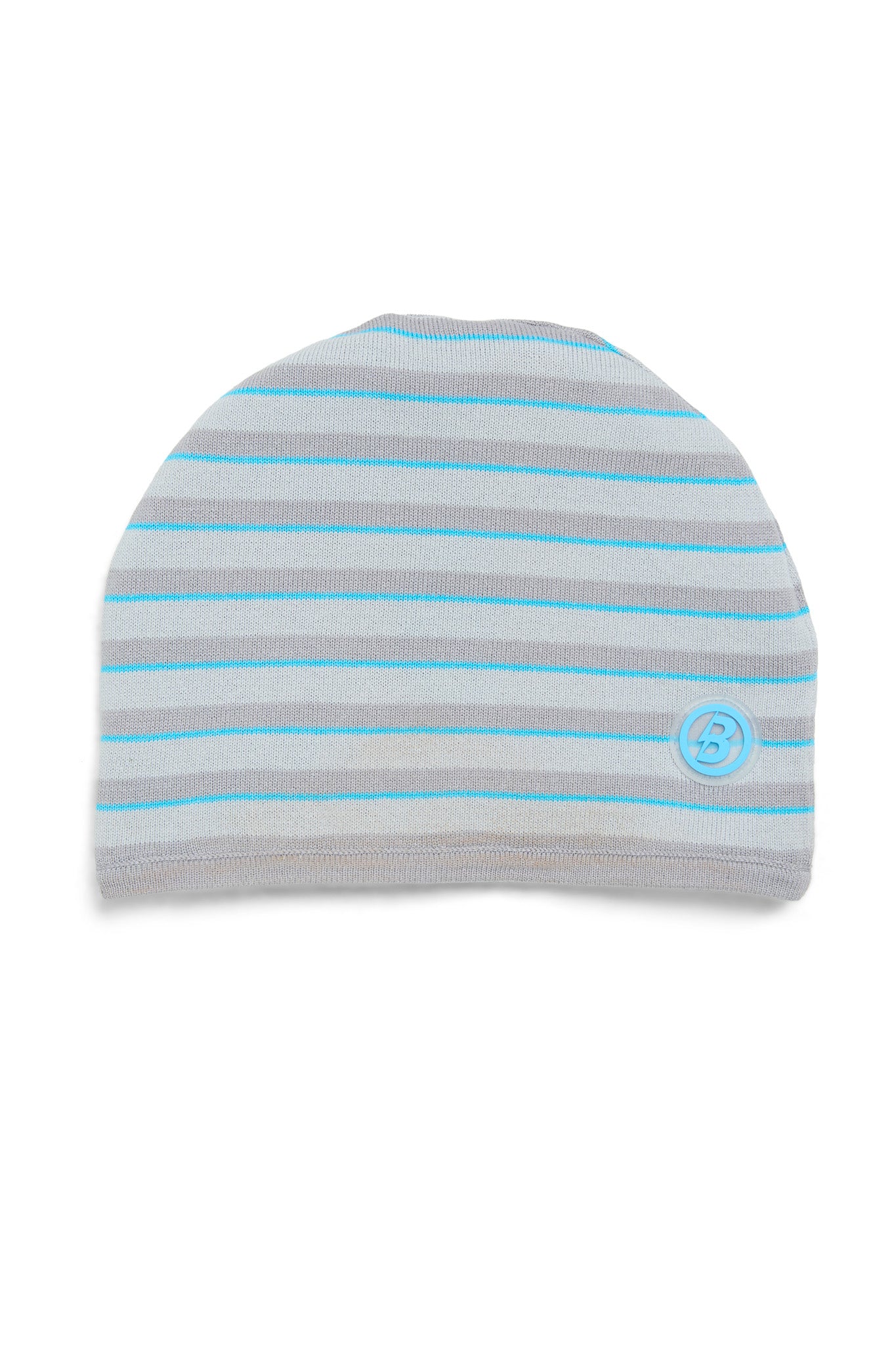 STRIPED KNIT BEANIE (HEATHER GREY/TURQUOISE)