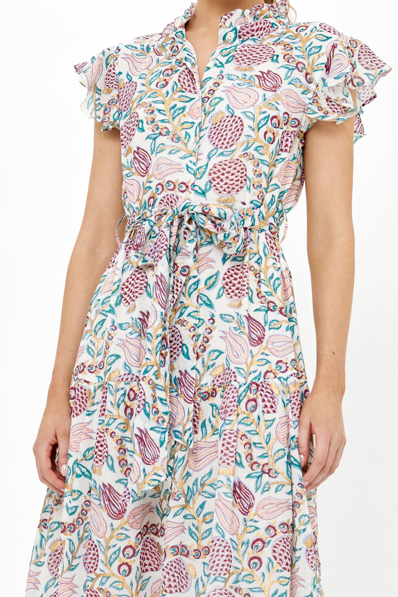 Ruffle Collar Button Maxi Dress in Tupi Teal