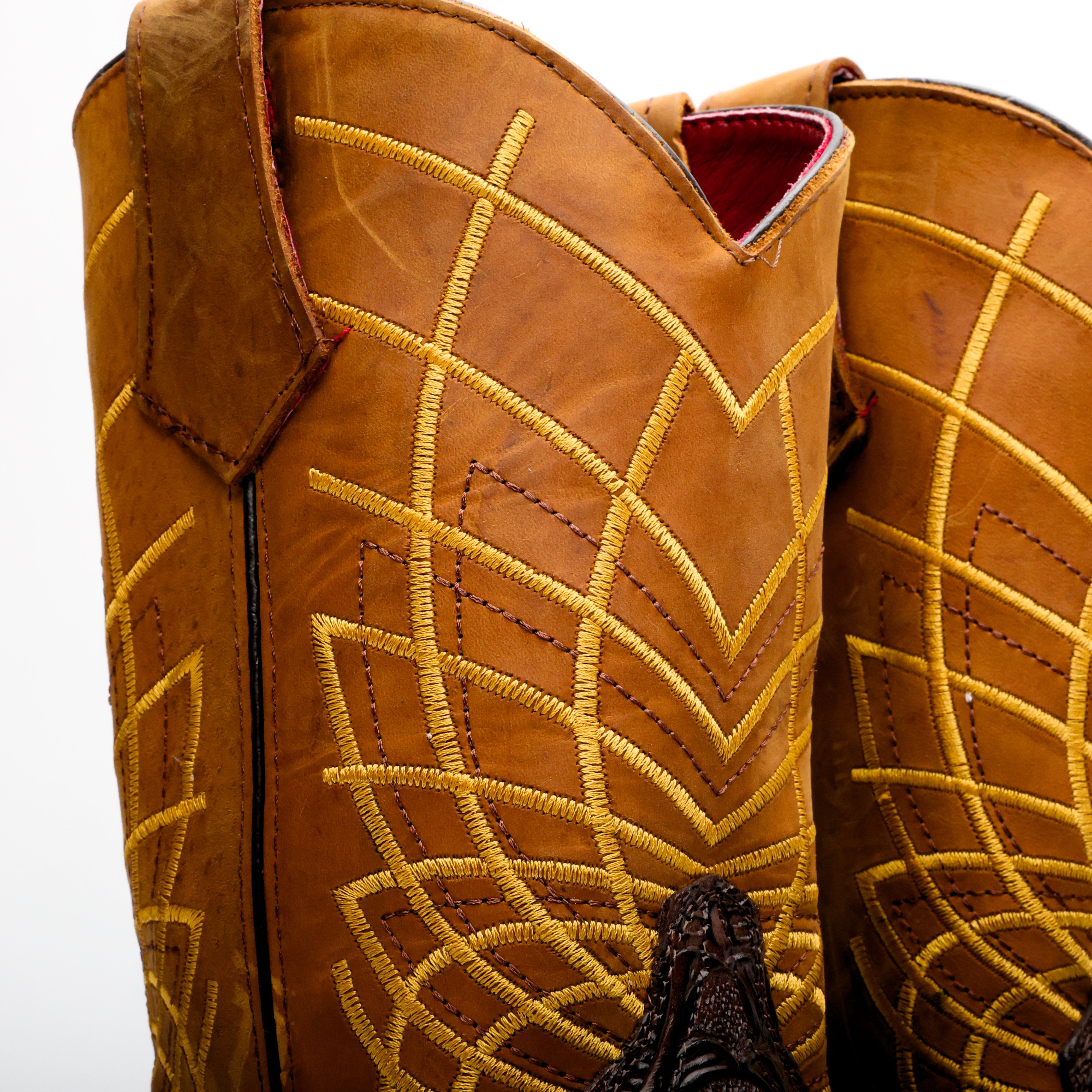 TBR Brown Hand-Tooled Leather Boots With 3D Lightweight Sole - Composite Toe