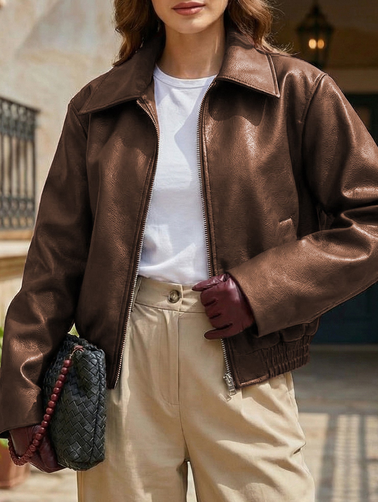 Stylish Loose-fitting Motorcycle Leather Jacket