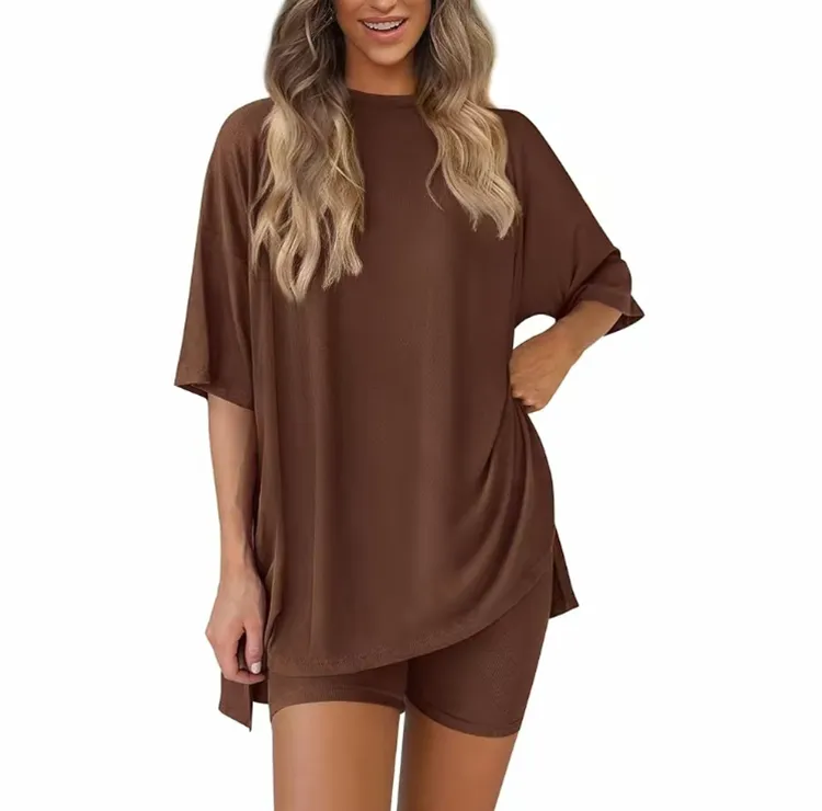 Women's Summer 2-Piece Set - Oversized Shirt & Biker Shorts