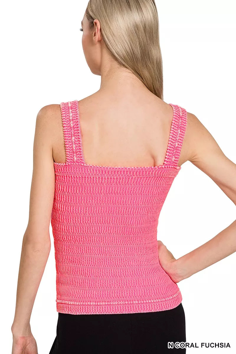 Zenana Seamless Winkle Stone Washed Tank Top