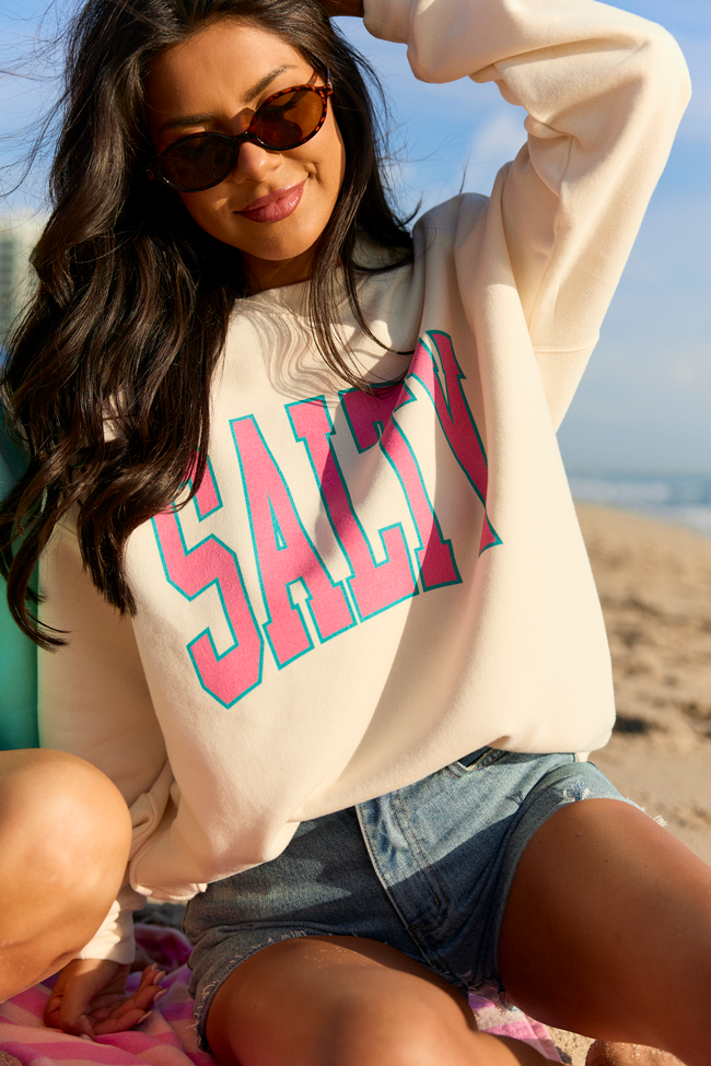 Salty Block Cream Graphic Sweatshirt