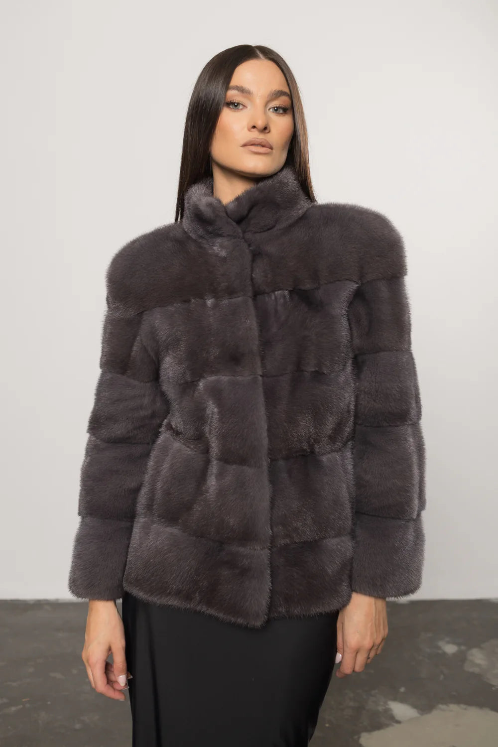 Haină din Blană Naturală de Vizon, Femei, Graphite 404