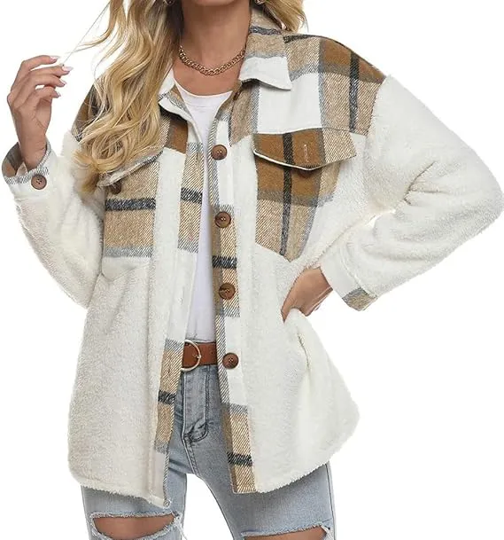 Women's Sherpa Leopard Plaid Shacket
