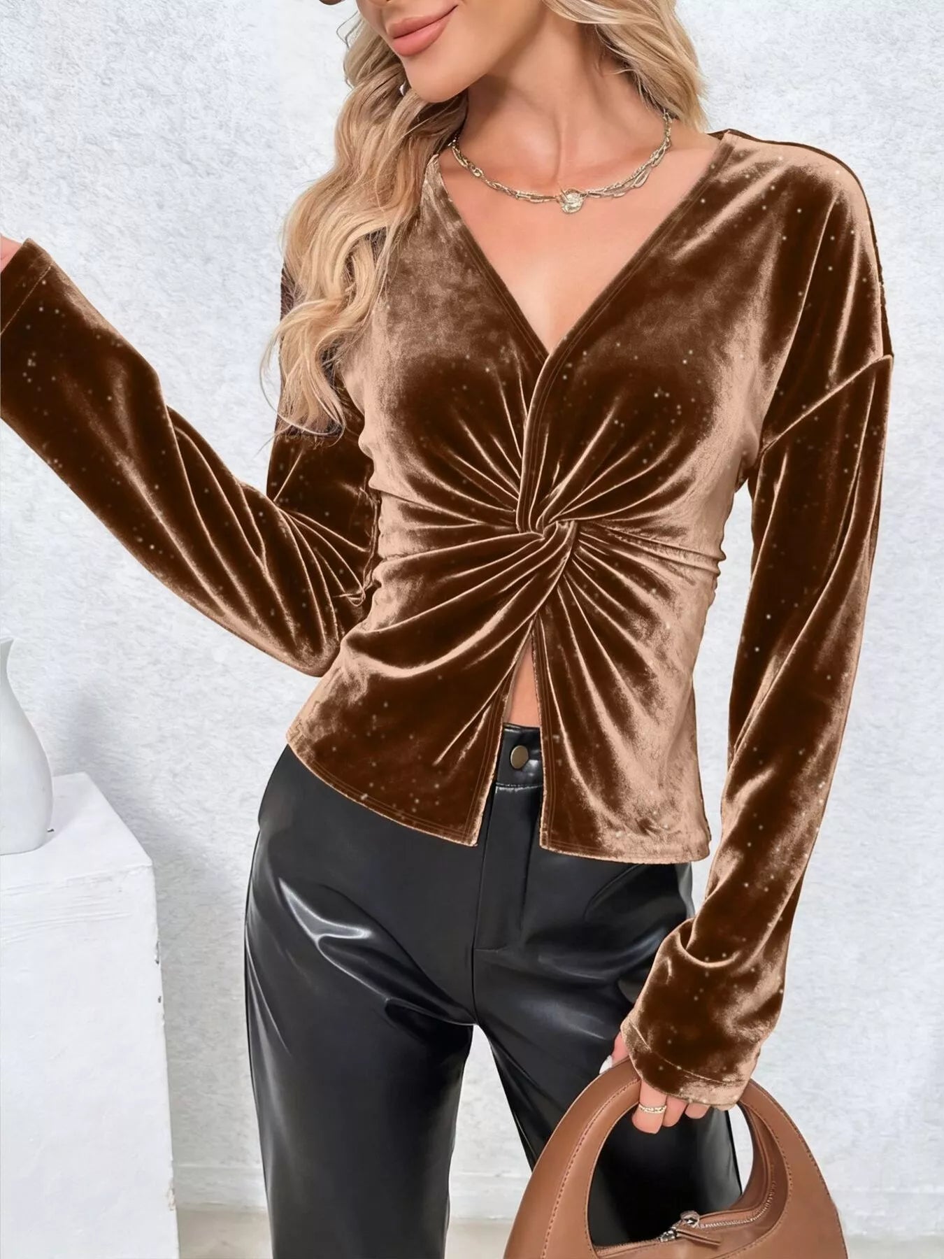 Velvet Twist-Front Long Sleeve T-Shirt
