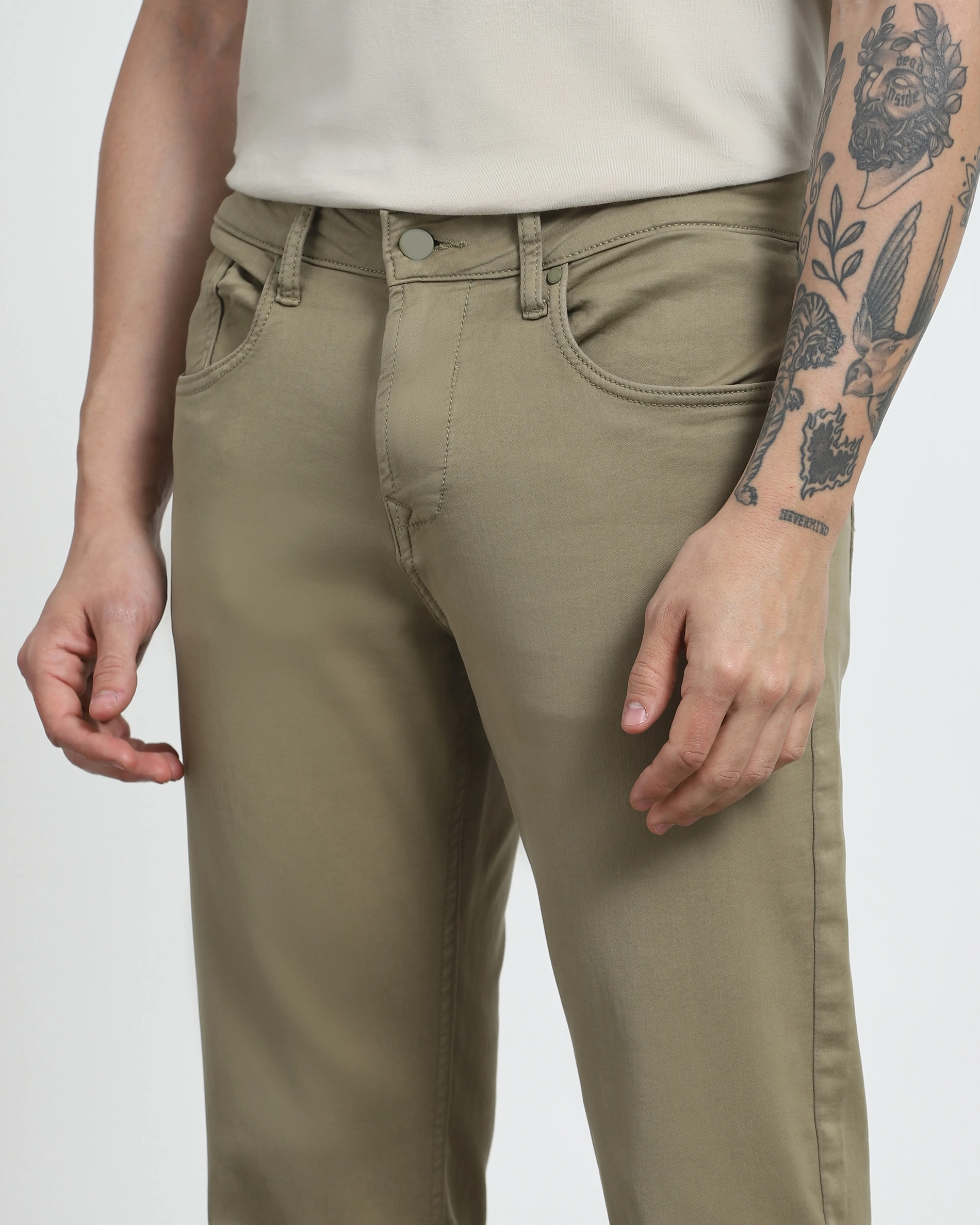 Classic Versatile And Comfortable Straight Light Olive Jeans