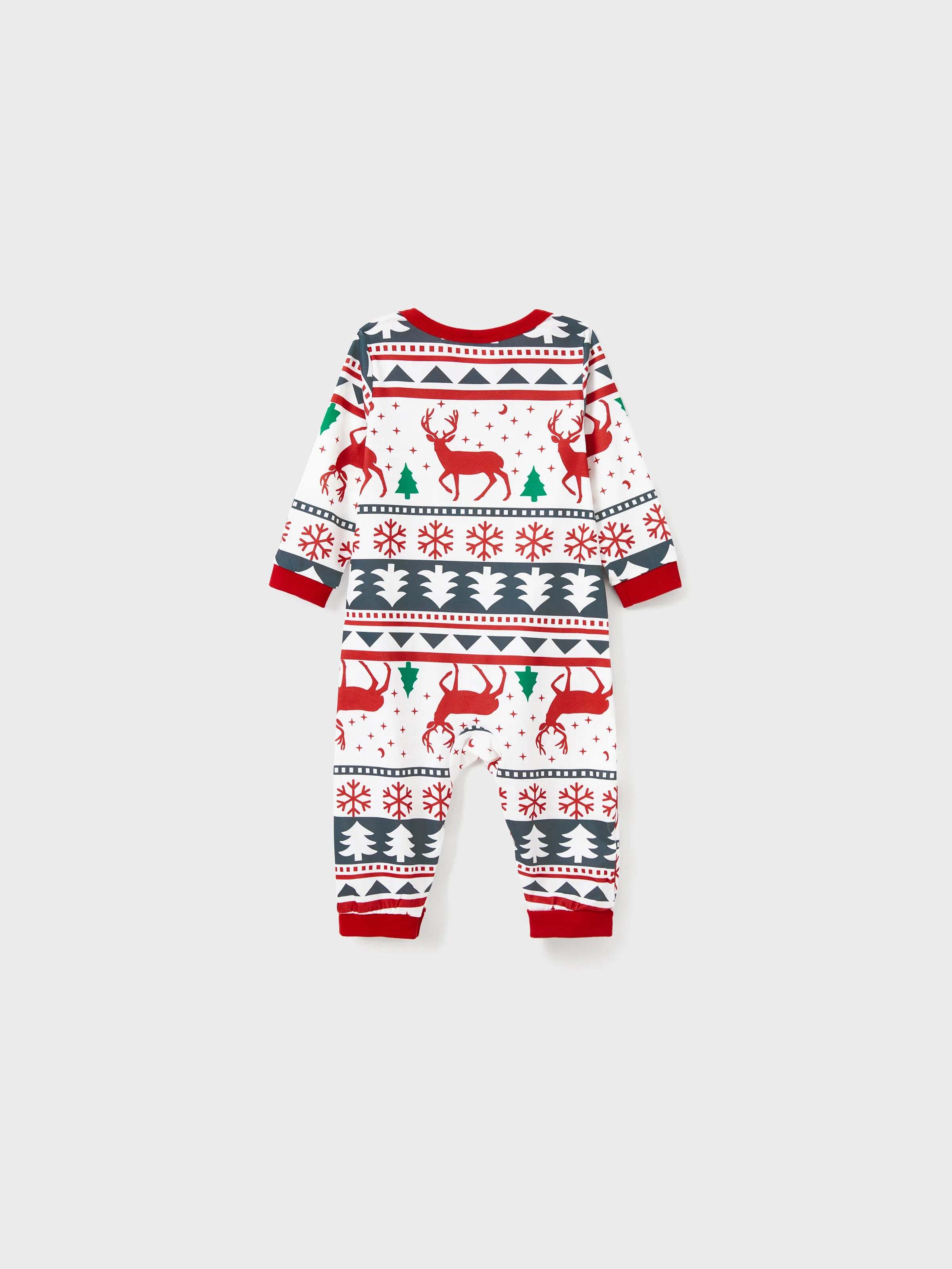 Family Christmas Pajamas All Over Reindeer Print Long-sleeve with Christmas Socks (SGS Certied Safety) Red+White