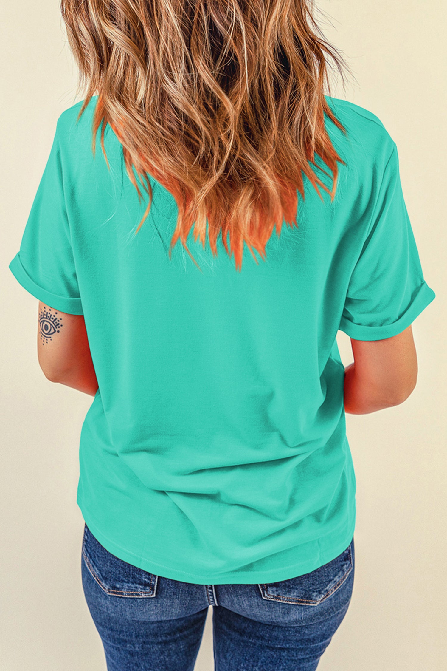 Mint Green Casual Plain Crew Neck Tee
