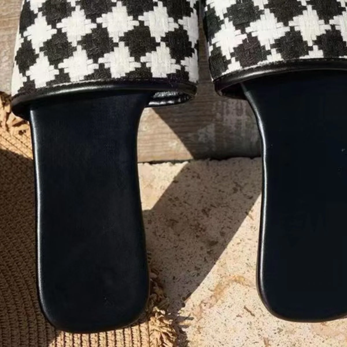 Plaid Open Toe Flat Sandals (multiple color options)