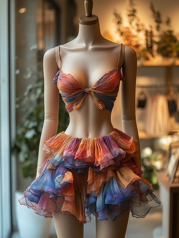 Sexy Elegant Ruffle Top + Skirt Two-Piece Swimsuit  a4d1