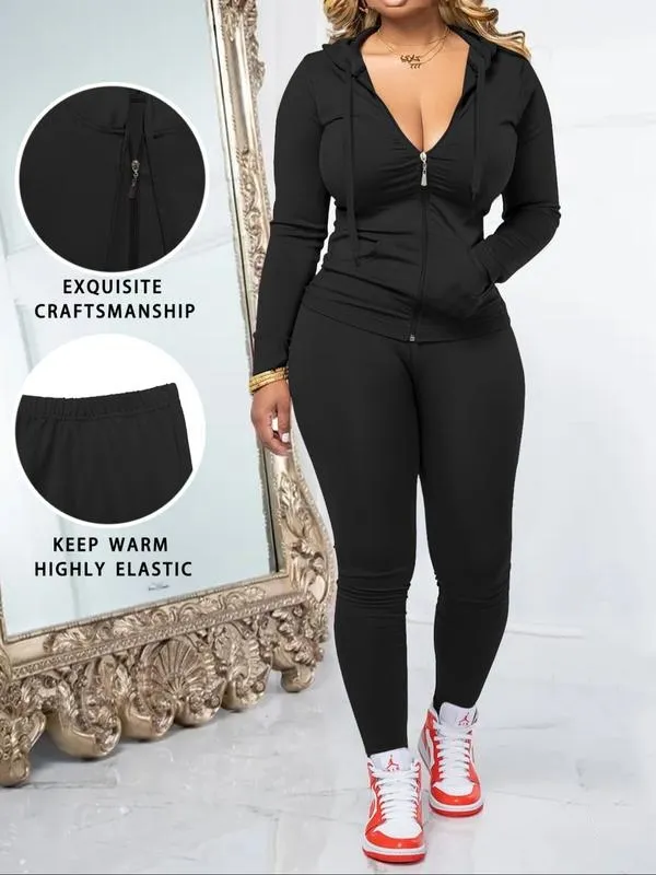 Women's Fall Zipper Hoodie and Skinny Pants Set