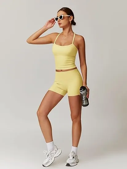 Women's Solid Cami Top & Shorts Fitness Sportswear Set (Just $3 a set!)