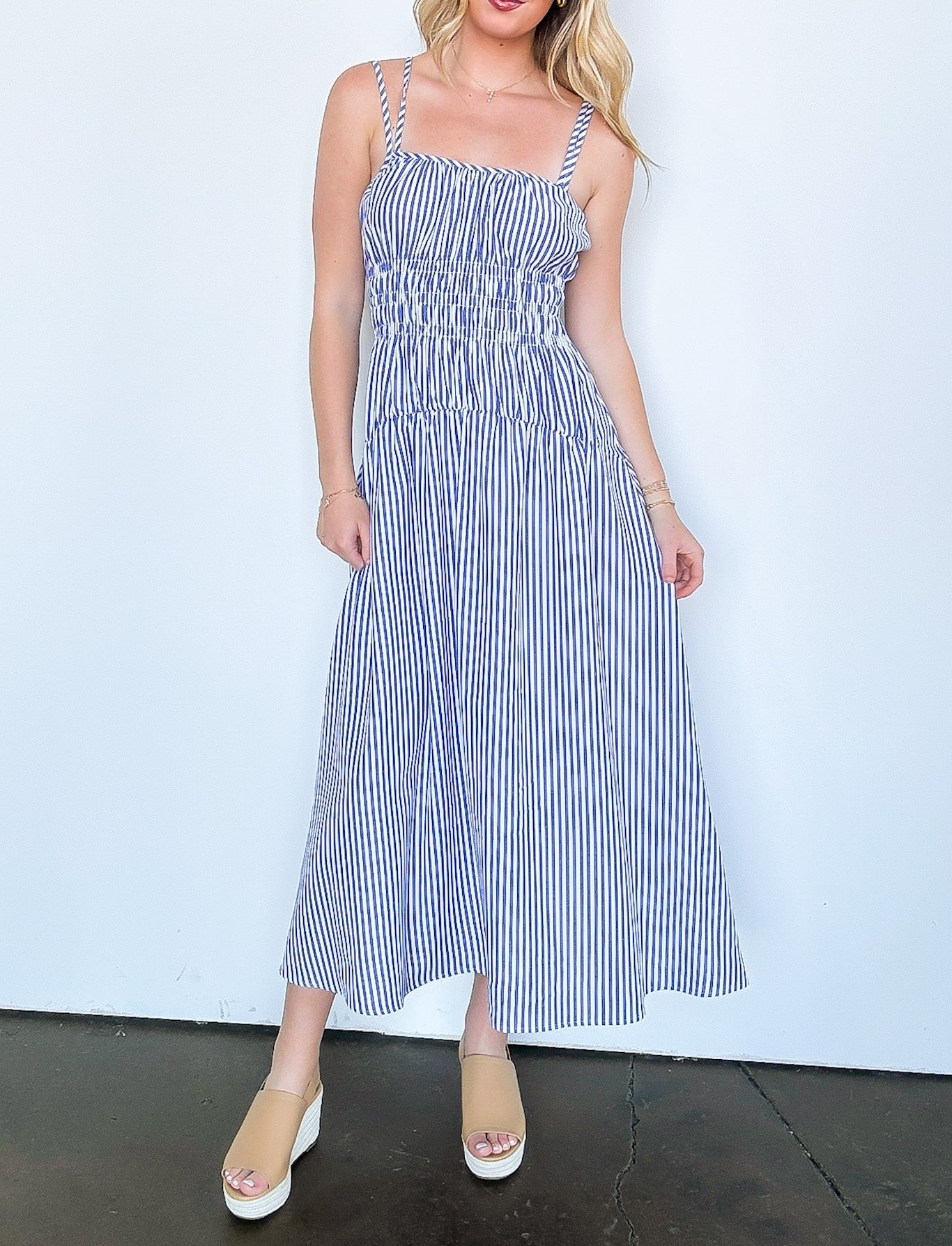 Tiered Striped Smocked Dress