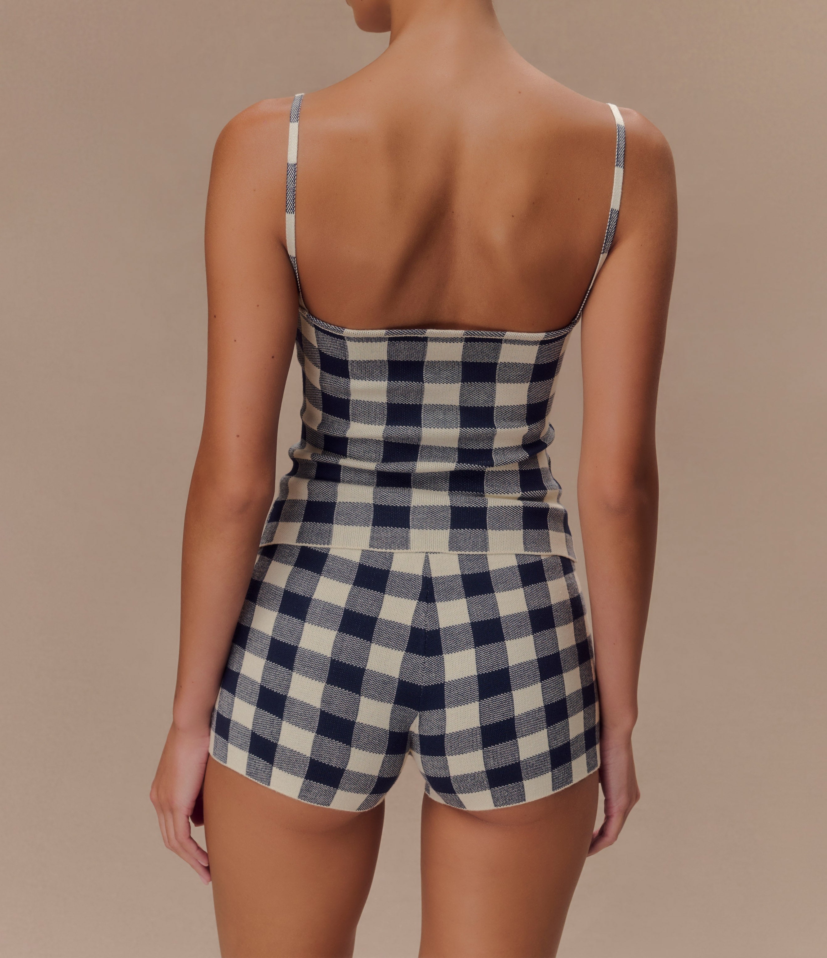 Gingham Sleeveless Knit Top