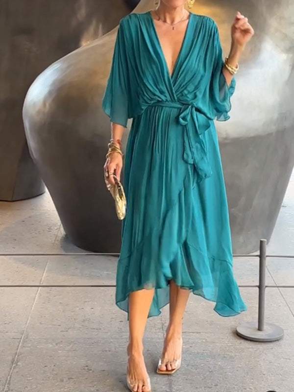Women Stylish and elegant V-neck chiffon midi dress