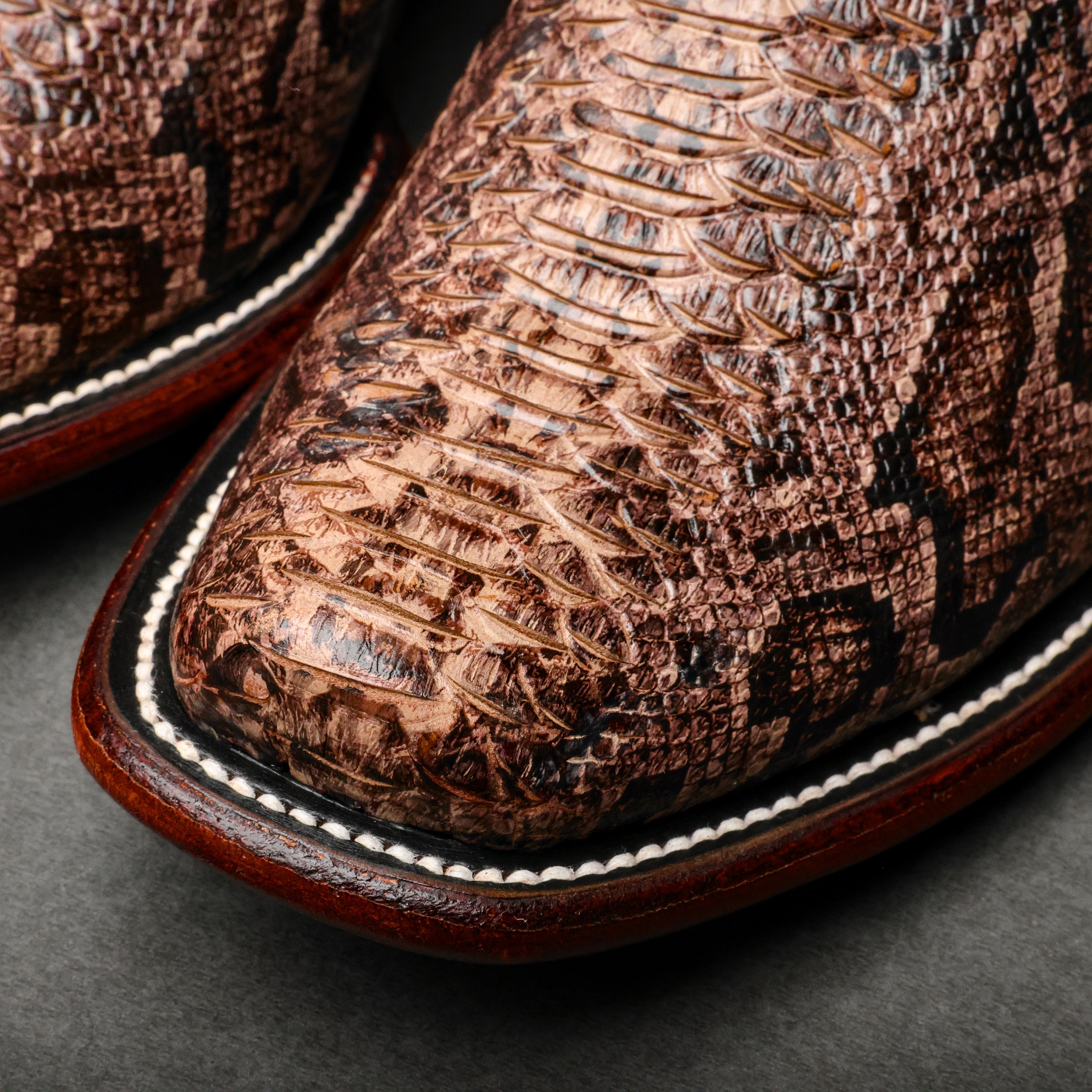 Brown Water Snake Leather Boots - Cutter Toe