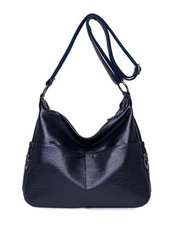 Vintage Solid Color Split-Joint Leather Shoulder Bag