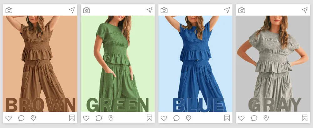 Casual Boho Matching Set Smocked Top & Wide-Leg Pants