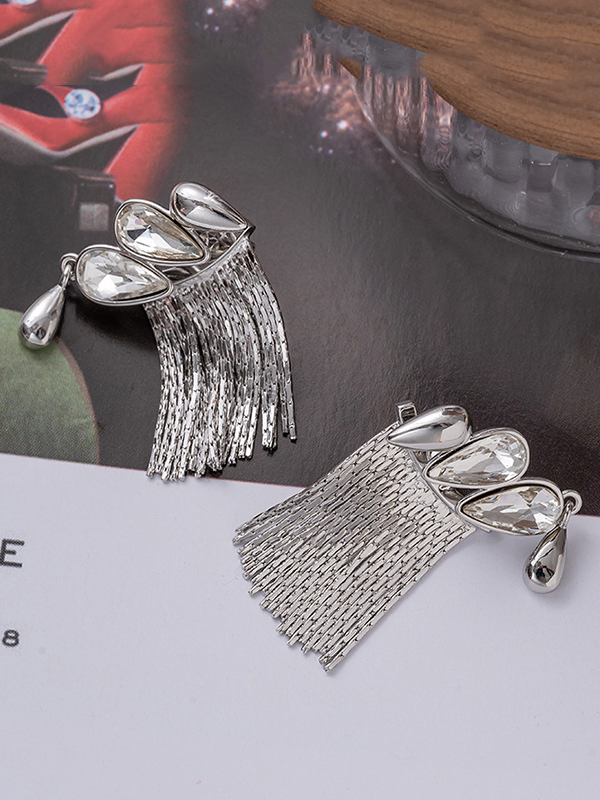 Detachable Geometric Rhine Stones Tasseled Normcore Drop Earrings