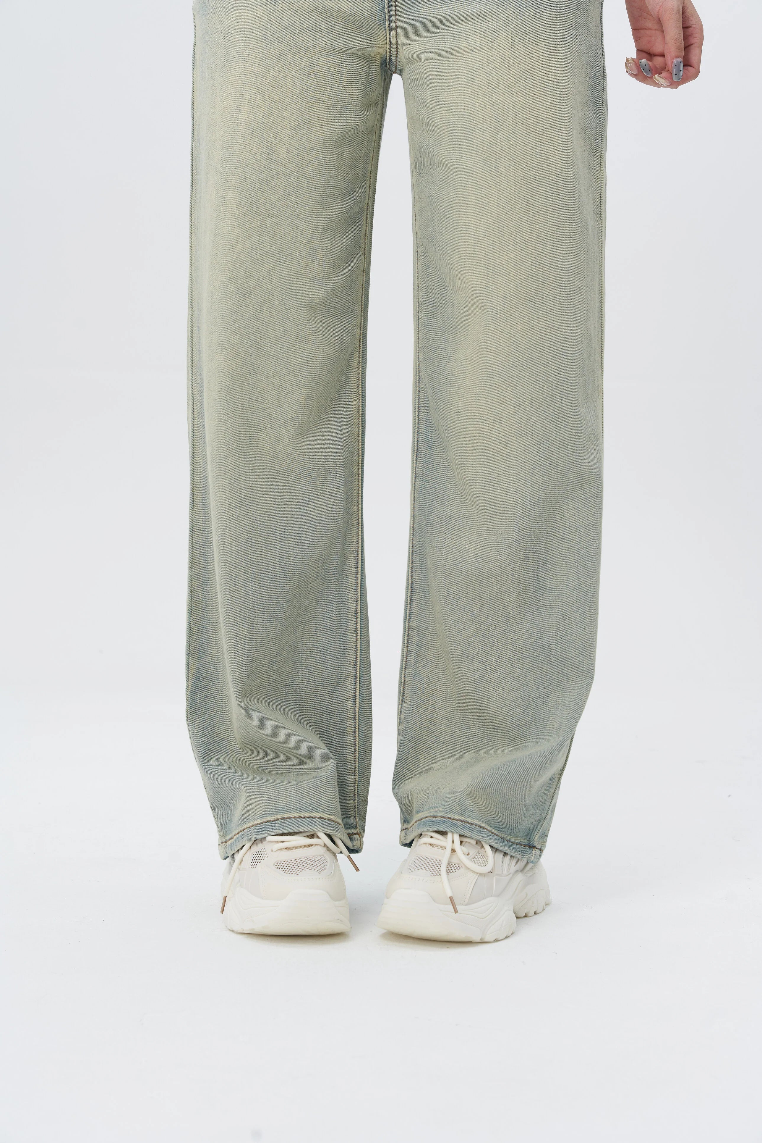 Fold Over Fade Straight Leg Jeans