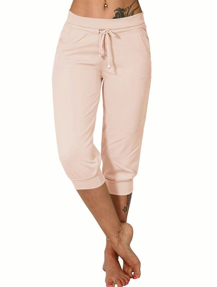 Women's Casual Drawstring Capri Pants with Pockets – Summer Trousers
