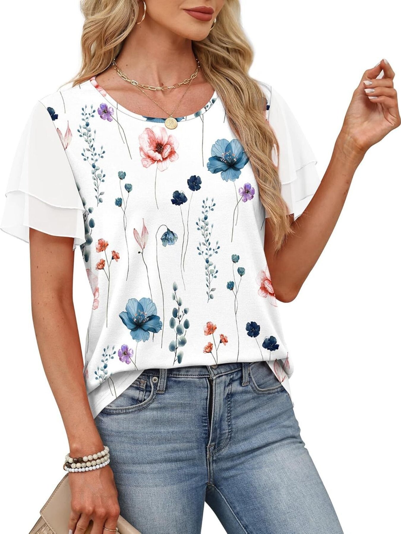 Layered Short Sleeve Round Neck T-Shirt
