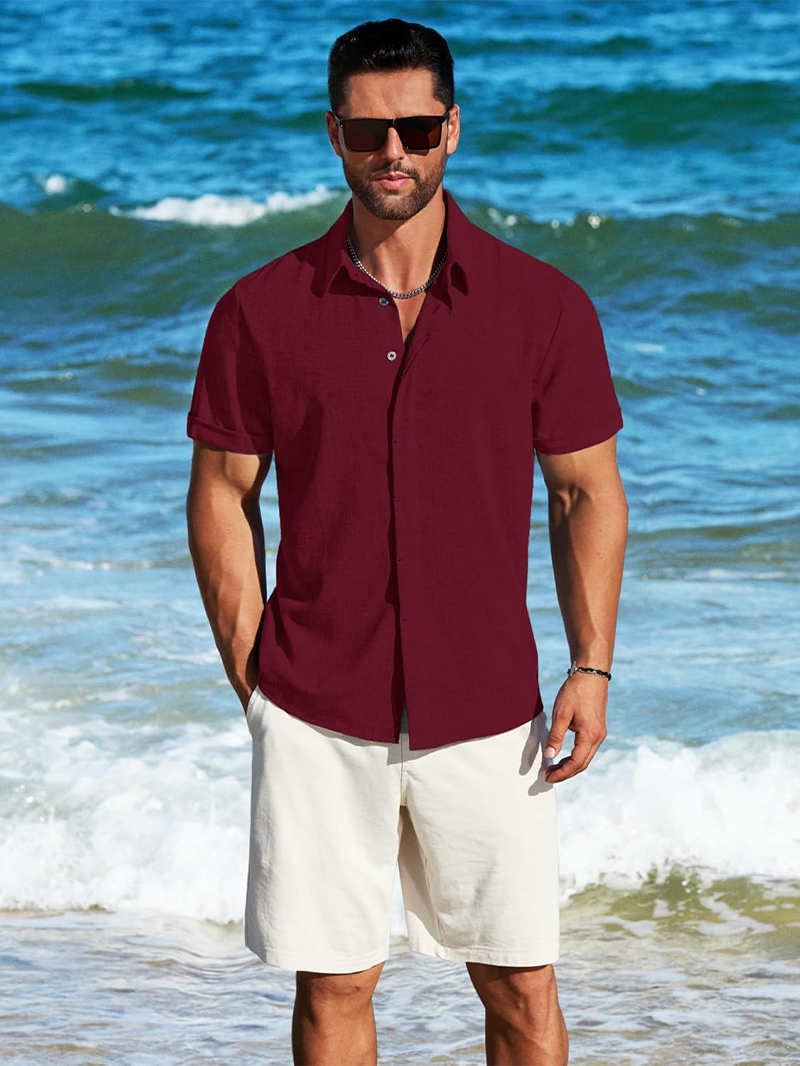 Men's Linen Shirt Short Sleeve Button Casual Shirt Business Formal Beach Fashion Summer Tops