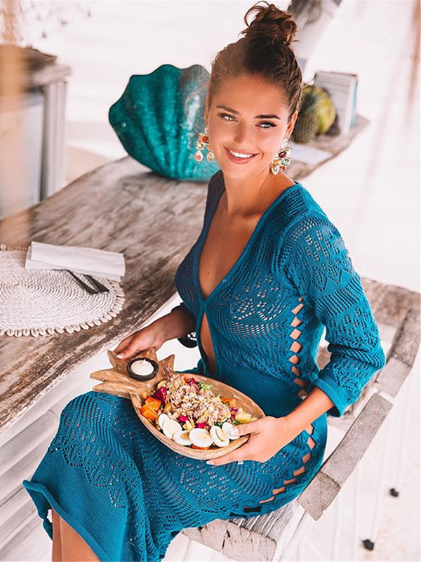 Hollow Sexy Knitting Beach Midi Dresses