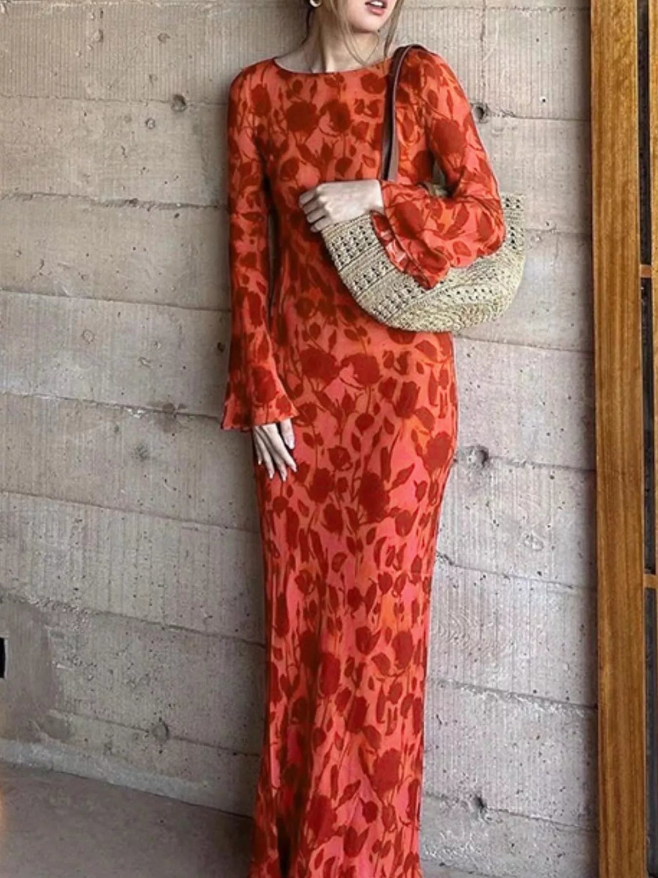 Floral Print Fare Sleeve Maxi Dress