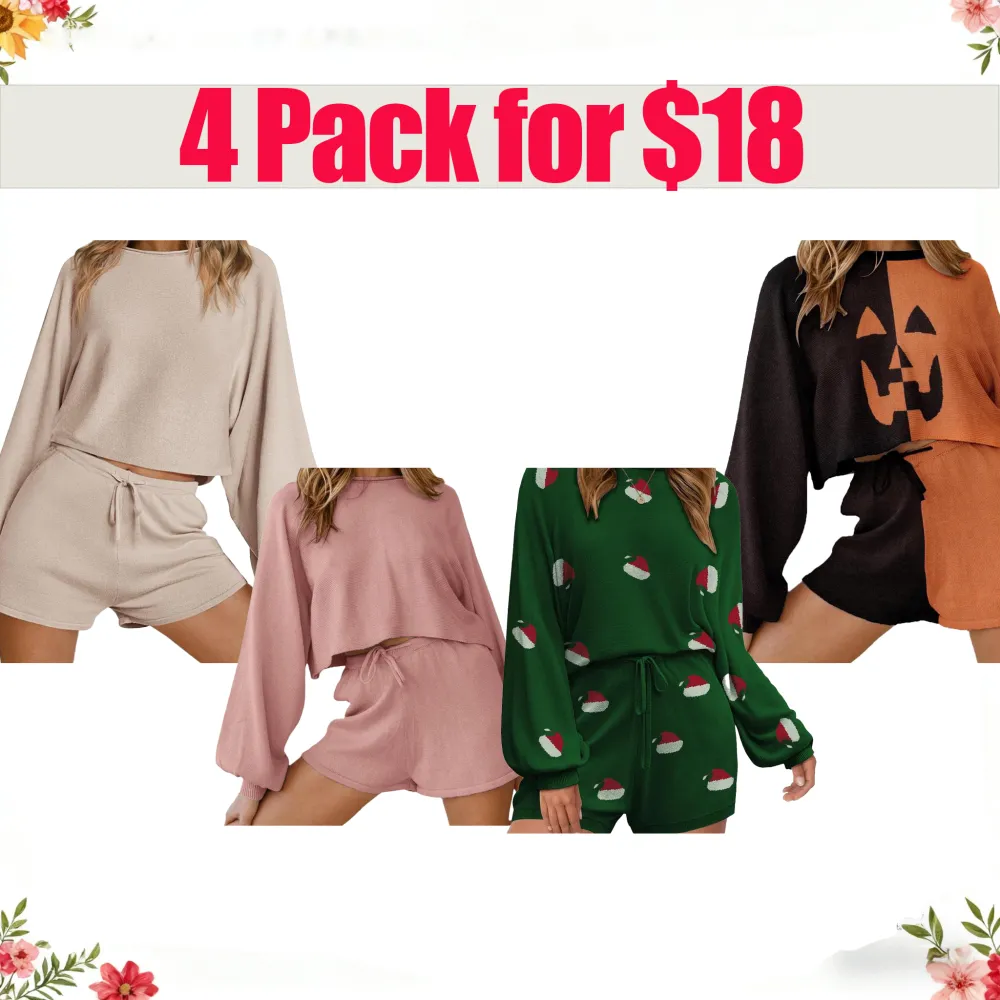 Comfortable Two-Piece SeT-Long-Sleeve Top and Shorts