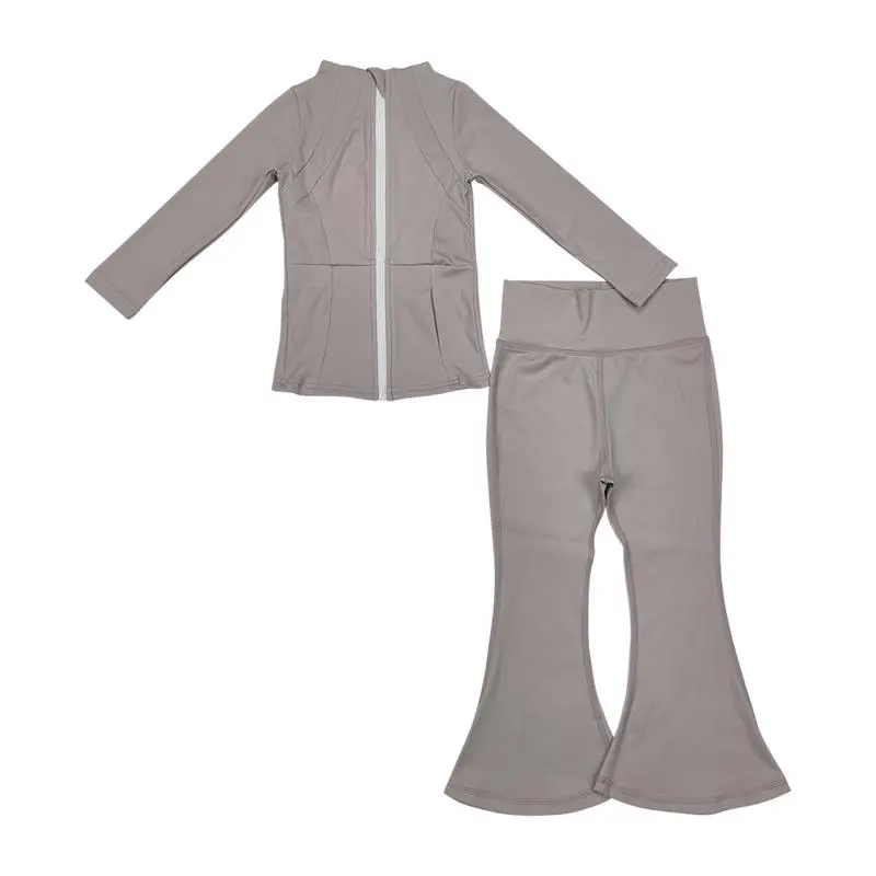 Girls’ Solid Color Long Sleeve Yoga Set – Soft & Stretchy